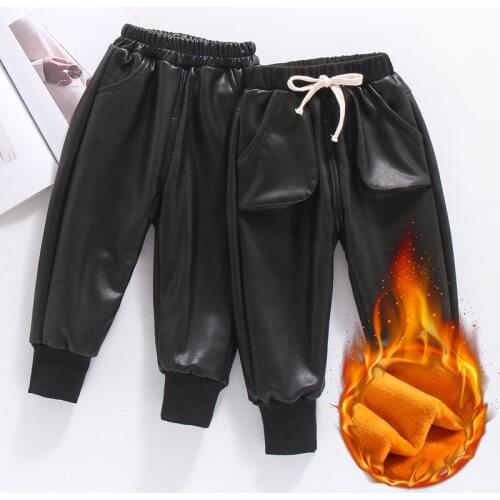 Warm Winter Girls Leggings Faux Leather PU Thick Velvet Kids Pants Trousers for Girl Leggins Baby Sequin Pants Pantalones
