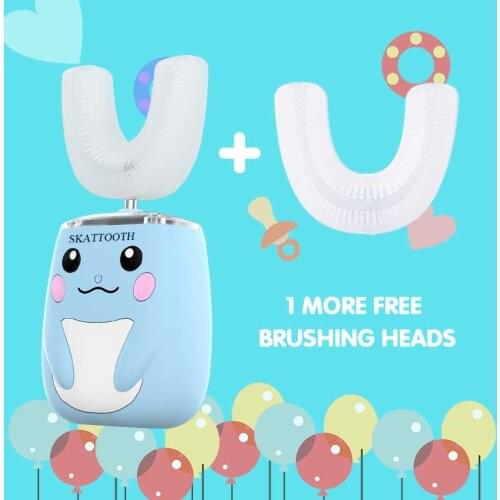 SKATTOOTH Smart 360 Degrees Electric Toothbrush Kids Silicone Automatic Ultrasonic Teeth Tooth Brush Cartoon Pattern