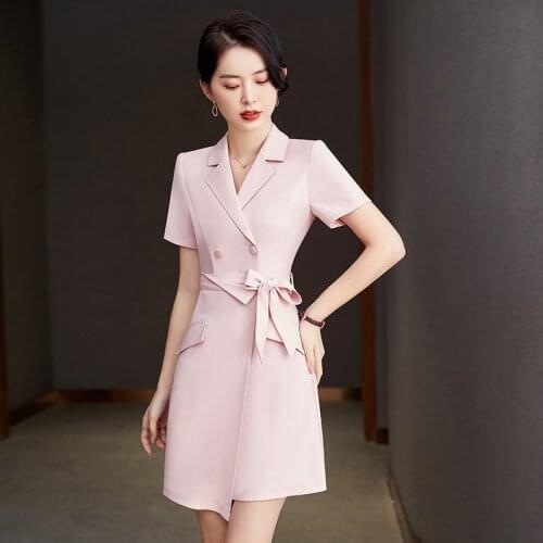 Spring Office Clothes Women 2021 New Plus Size Business Temperament Suits Buttocks Fashion Slim Blazer Dress Female Robes AS527
