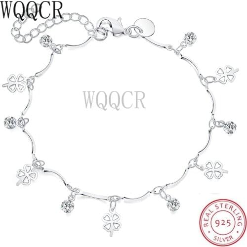WQQCR Flower Pattern Bracelet Real 925 Sterling Silver Cubic Zirconia For Women Beautiful Wedding Design Gift For Women