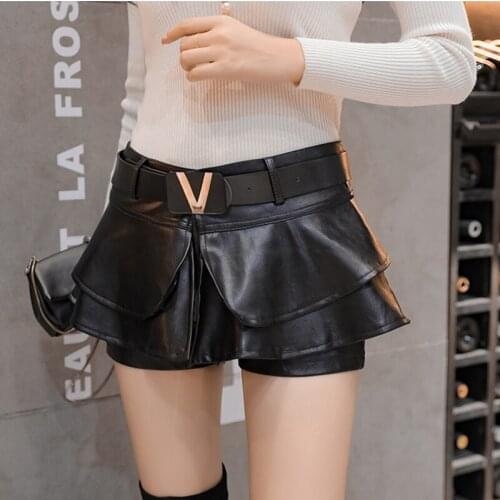 AIYANGA Faux Leather PU Skirt 2019 Womens Skirt For Spring Autumn Female Fashion Casual Black Sexy Party Shorts Skirts