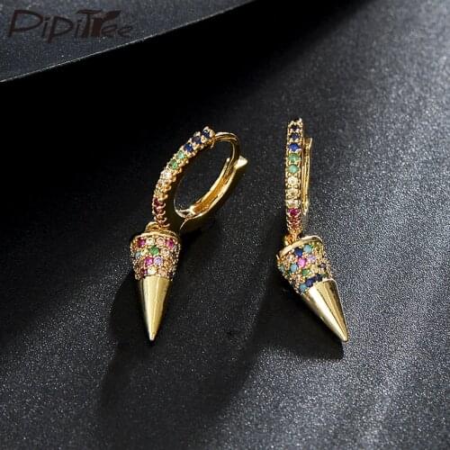Pipitree Fashion CZ Bullet Drop Earrings Multicolor Cubic Zirconia Crystal Punk Earrings for Women Girls Trendy Jewelry Gift