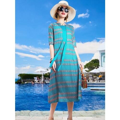 Casual silk 200% real elegant summer dress blue midi dresses for women fashion 2020 new arrival vestido KML22B4250 pph409