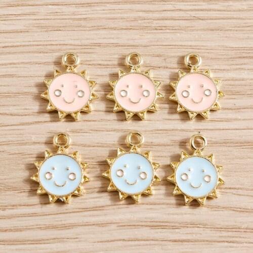 10pcs 12*15mm Enamel Smile Sun Charms for Jewelry Making Fashion Earrings Pendants Necklaces Keychain DIY Crafts Accessories