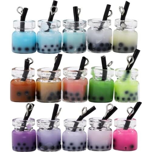 10pcs/lot Resin Pearl Milk Tea Pendants Milk Tea Bottle Charms For Earrings Necklace Crafts DIY Handmade Jewelry Making Supplies