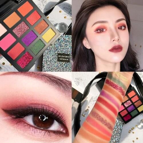 12 Colors Maquillage Eyeshadow Pallete Metallic Glitter Shiny Eye Shadow Palette Shimmer Matte Pigmented Cosmetic Makeup Palette