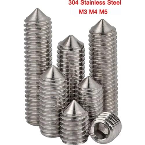 20-50Pcs 304 Stainless Steel Hex Socket Set Screw Grub Screw Cone Point Grub Screws M3 M4 M5 Length 3-40mm