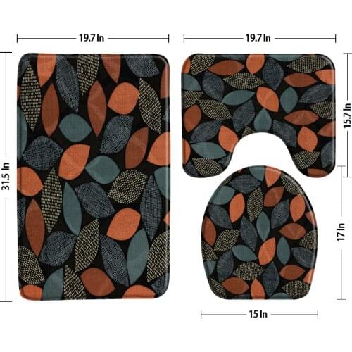 Color Leaf Pattern Geometric Bath Mat Non-Slip 3 Piece Bathroom Decor Sets Rug Carpet Toilet Cover Lid Cushion Set U-Shaped Pad