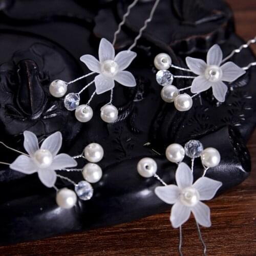 4Pcs/Set Pearl Flower Hair Jewelry Wedding Bridal Crystal Silver Color Hairpin Headwear Hair Sticks Tiaras Fashion Accessories