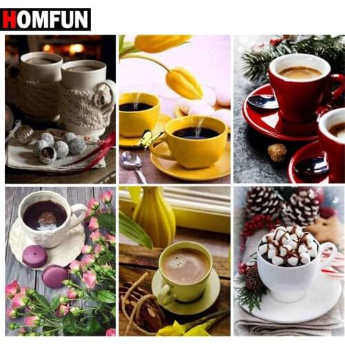 HOMFUN Diamond Painting "Coffee flower landscape" Cross Stitch Custom Photo Diamond Embroidery Square Round Drill Home Decor