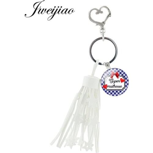 JWEIJIAO Super Maitresse Pendant Keychain Glass Cabochon Tassel Heart-shaped Clasps Key Ring Bag Key Accessories Chaveiro Ct264