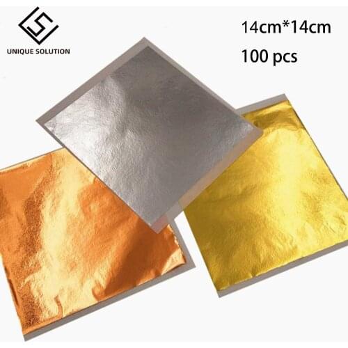100Pcs DIY Craft Decor Gold Silver Copper Foil Wrapper Cosmetics Furniture Home Surface Decoration Gilding Paper Sheets 14x14cm