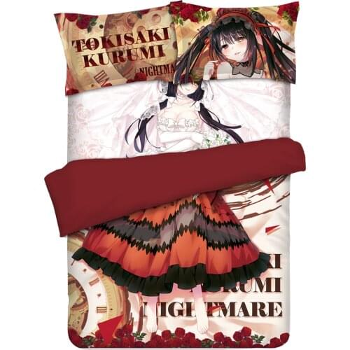 Date a Live Nightmare Tokisaki Kurumi Anime Bedding Sheet Bedding Sets Bedcover Pillow Case 4PCS