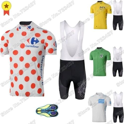 France Tour leader Cycling Jersey Set Yellow Green White Polka dot Cycling Clothing de France Road Bike Shirts Suit MTB Maillot