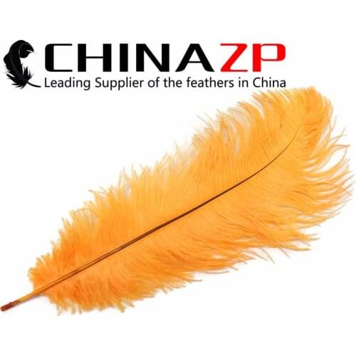 CHINAZP Factory 50pcs/lot 40~45cm(16~18inch) Length Cheap Wholesale Dyed Gold Yellow Ostrich Wing Feathers