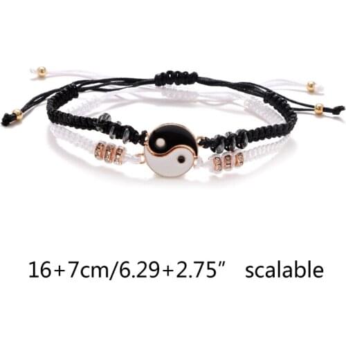 H9ED Matching Bracelets Yin Yang Adjustable Cord Bracelet for friendship Relationship Boyfriend Girlfriend Valentines Gift