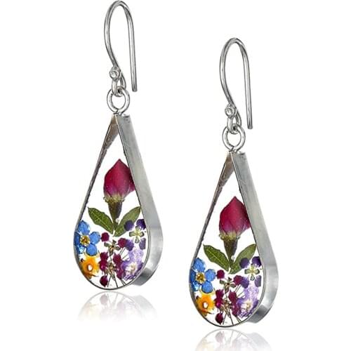 Huitan Fashion Dried Flower Earrings for Women Jewelry Colorful Plant Fantasy DIY Resin Water Drop Pressed Flower Dangle Earring