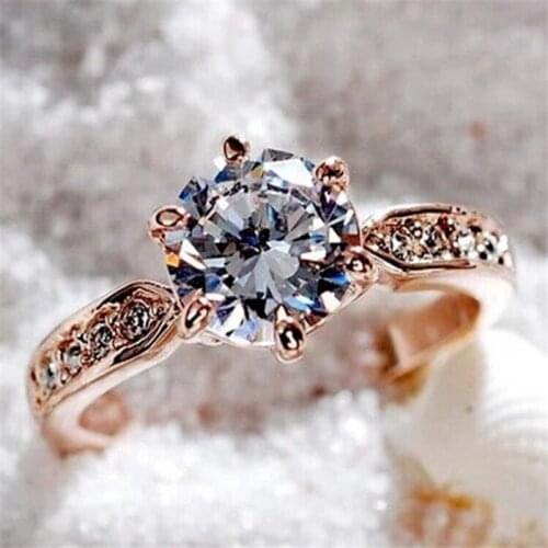 KAIDUODUO Fashion Crystal Womens Ring Rose Gold and Silver Color Charming Lady Ring Bridal Wedding Jewelry