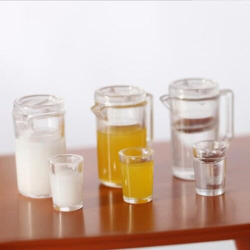 1/6 Scale Dollhouse Miniature food Orange Juice Milk Jug Kettle With Cup Play Model Doll House Decor Toys