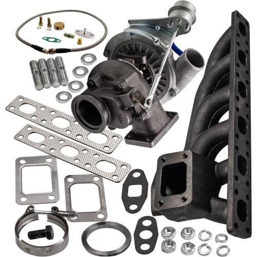 Exhaust Manifold T3/T4 T04E V-BAND Turbocharger 63 A/R for BMW E36 E46 M3 I6 92-99 4AN+Turbo Bradied Oil Feed Inlien Line Kit