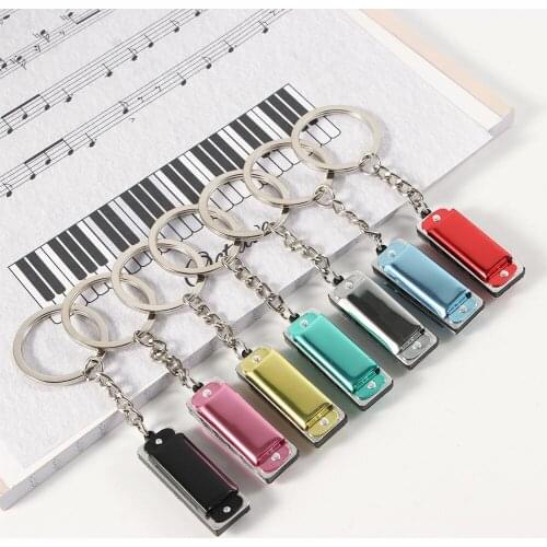 Mini 8 Tone 4 Holes Harmonica Car Keychain Women Bag Hanging Pedants Harmonic Keyring Car Accessories