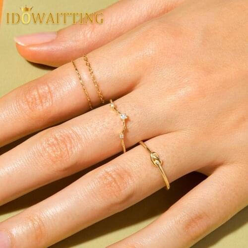 Minimal Delicate Gold Plated 100% 925 Sterling Silver Knot Rings For Women Tiny Simple Thin Finger Band 925 Fine Silver Rings