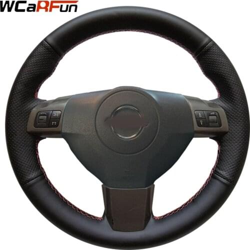 WCaRFun Hand-stitched Black Artificial Leather Car Steering Wheel Cover for Opel Astra 2005 2006 Vauxhall Astra