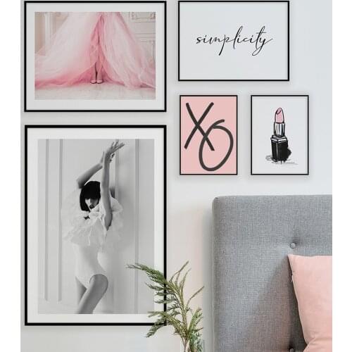 Fashion Sensual Girl Poster Pink Dress Canvas Painting lipstick Wall Art Print Nordic Picture For Living Room On The Wall Home D