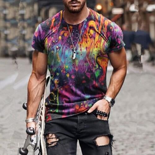2021 Summer New Mens Fashion 3D Colorful Graffiti Short Sleeve T-Shirt Vintage Casual Men Streetwear Gothic T Shirt Homme Stich