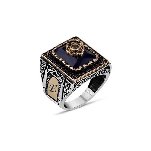 Square Parlament Blue Stone Silver Men 'S Ring