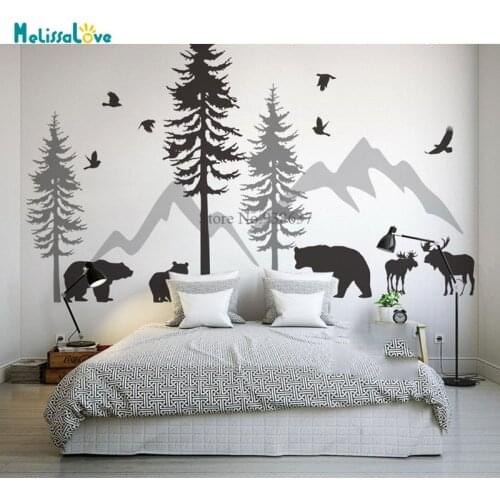 Pine Tree Mountains Wall Sticker Decal Woodland Nursery Forest Winter Home Decor Removable Vinyl Baby Room Murals BD172