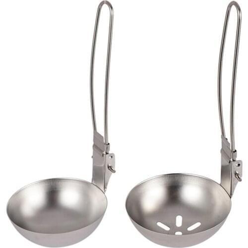 Stainless Steel Soup Ladle Slotted Spoon With Folding Handle Outdoor Picnic Cookware Camping Foldable Spoon Cooking Soups