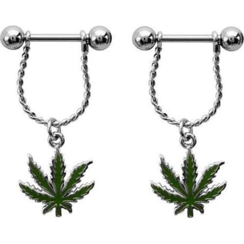 2016 Fresh Summer Style Green Leaf Nipple Piercing, Sexy Bar Rings Jewelry Creative Punk Body Jewellery Women Men Gift 2 Pcs