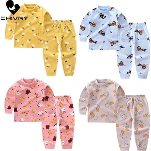 New 2020 Kids Boys Girls Pajama Sets Cartoon Long Sleeve O-Neck Cute T-Shirt Tops with Pants Toddler Autumn Sleeping Clothes Set
