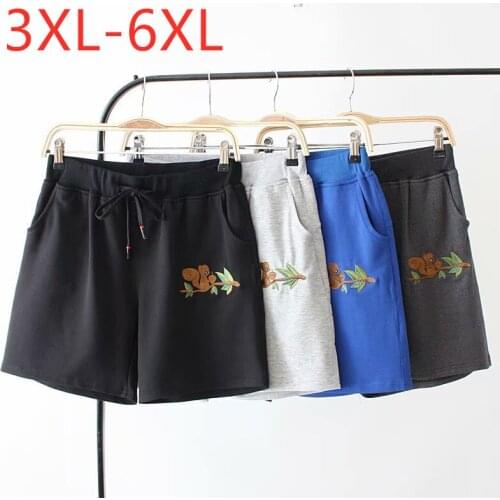 New 2021 summer plus size shorts for women large loose casual elastic cotton pocket embroidery shorts belt black 3XL 4XL 5XL 6XL