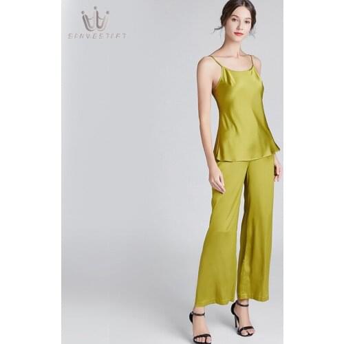 Women Sleepwear Spring Summer Nightwear Faxu Silk Camisole for Women Pajamas Set Elegant Sexy Leisure Solid Pajama Sets Women