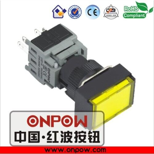 ONPOW 16mm plastic 1NO1NC rectangular head momentary illuminated push button switch LAS1-BJ-11/Y/12V