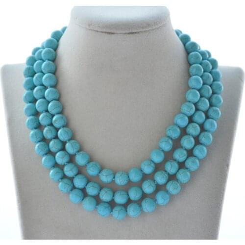 Z10735 18"~100" Round Rice rondelle Blue Turquoise Bead Necklace