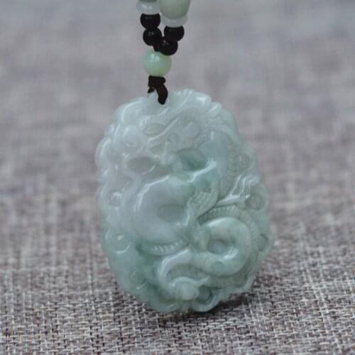 Natural Rice White Jadeite A+ Stone Pendant Carved Chinese Dragon Pendant Necklace Gift for Men Jades Stone Jewelry Free Rope