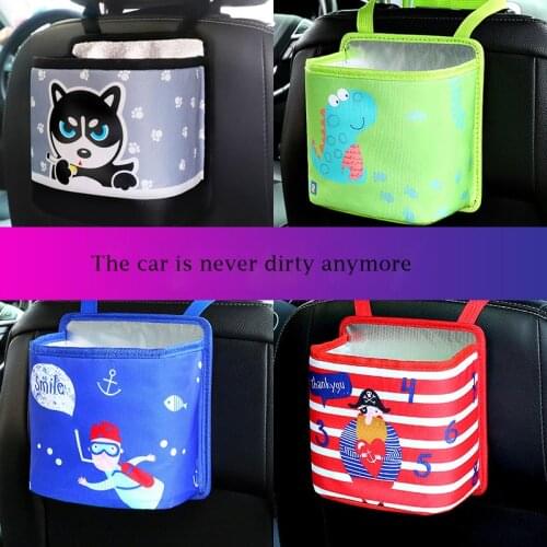 Portable Cartoon Car Storage Bag Hanging Organizer Stowing Tidying Trash Can Auto Box Organizer