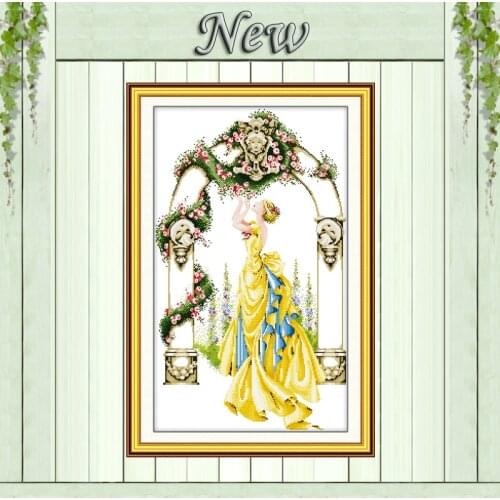 Rose in gate and courtyard beauty girl painting counted print on canvas DMC 11CT 14CT Cross Stitch kit embroidery needlework Set