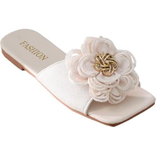 Women Sandals Flip Flops Slippers New Summer Fashion Flower Breathable Shoes Outdoor Slides Solid Casual Square Toe