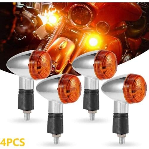 Motorcycle Turn Signals Chrome Bullet Front Rear Lights for Honda Kawasaki Suzuki Yamaha Bobber Chopper(4Pcs)