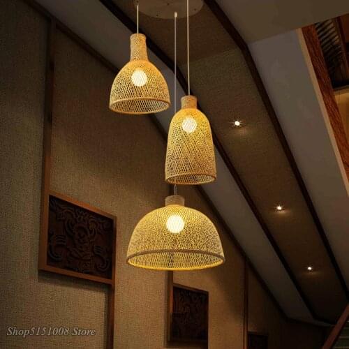 Modern Wood Pendant Light Birdcage E27 Bulb Home Deco Bamboo Weaving Wooden Pendant Lamp Light Fixtures Kitchen Hanging Lamps