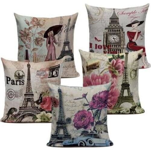 Vintage London Paris Cushion Cover Flower Throw Pillow Cover for Sofa Home Textile Car Pillowcases Londen Throw Pillows