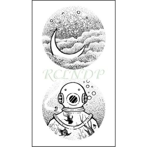 Waterproof Temporary Tattoo Sticker Moon Planet Astronaut Small Flash Tatoo Fake Tatto Hand Arm Neck Body Body Art for Woman Men