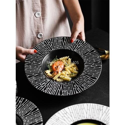 Japanese Embossed Straw Hat Plate Ceramic Flying Saucer Plate Western Food Round Dessert Deep Plate Hotel Restaurant Set Plate
