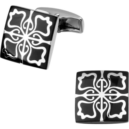 A pair of high quality brass material black enamel square amaryllis cufflinks men shirts cufflinks wedding jewelry