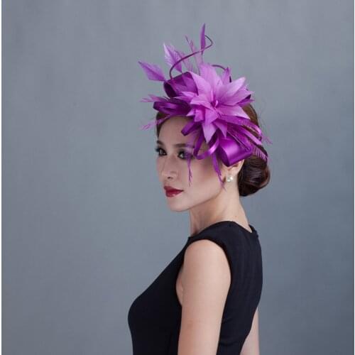 Purple Red PInk Navy Black Green Floral Feather Fascinator Girls Hair Clips Women Church Festival Wedding Party Hair Ornament