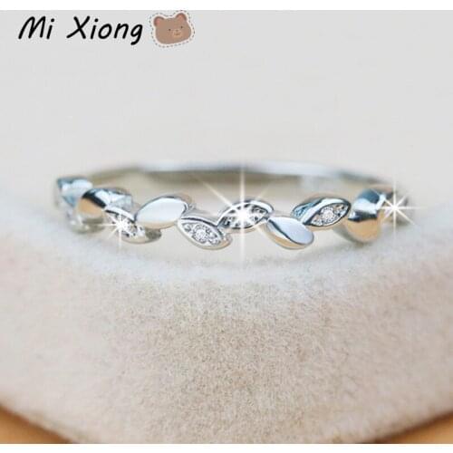 Mi Xiong S925 Sterling Silver Leaf Tree Bud Diamond Rings for Women Exquisite Mini Charm Elegant Fairy Party Gift Brand Jewelry